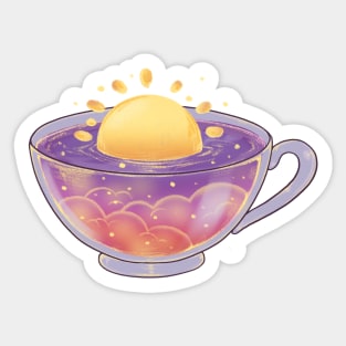 Black background peaceful  sunrise cup of tea Sticker